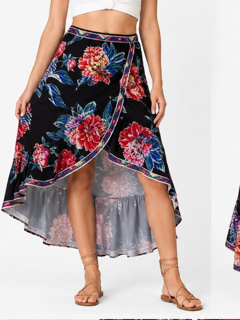 Flying Tomato Floral High Low Faux Wrap Skirt Boho Festival Resort Medium